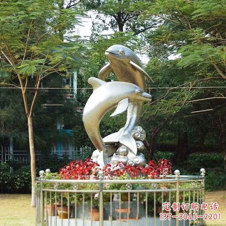益阳公园动物海豚不锈钢景观雕塑