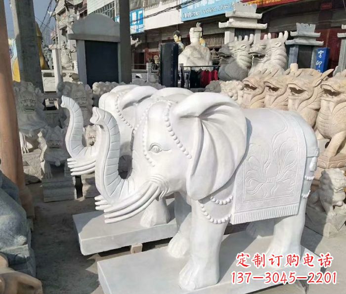 益阳汉白玉大象雕塑——招财聚宝