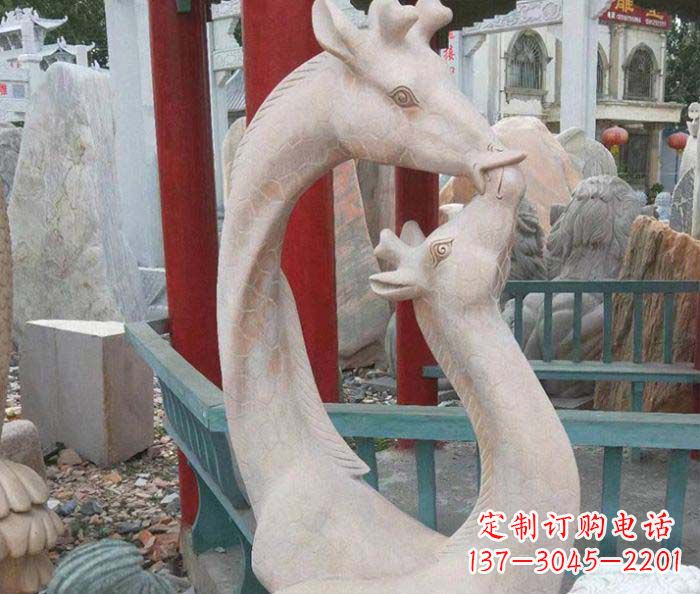 益阳公园动物晚霞红母子鹿石雕