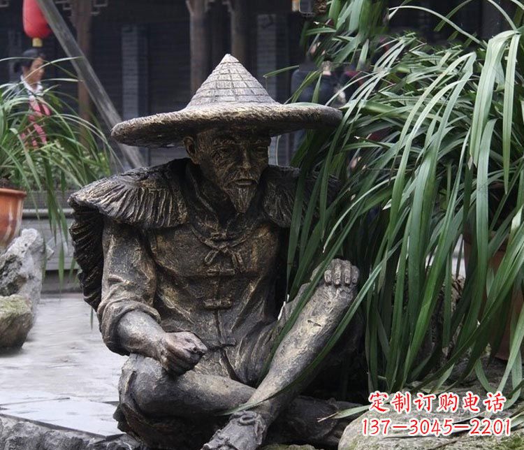 益阳中领雕塑定制——古典经典“渔翁”铜雕