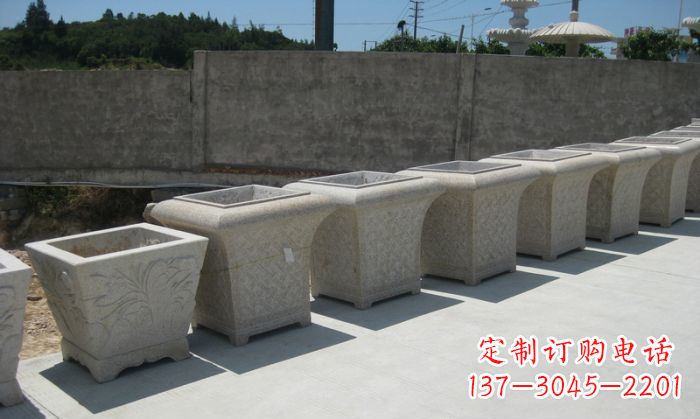 益阳公园景观大理石花盆石雕 (7)