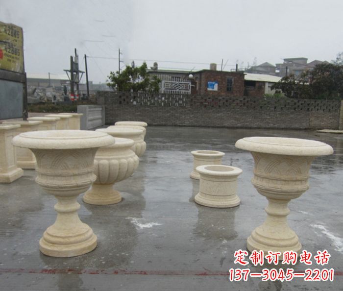 益阳完美绽放——大理石花盆石雕