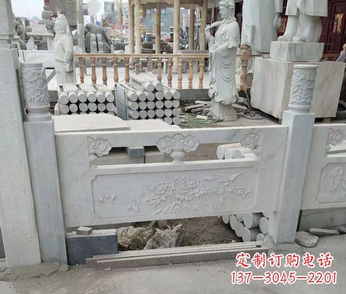 益阳汉白玉牡丹花浮雕石栏板雕塑