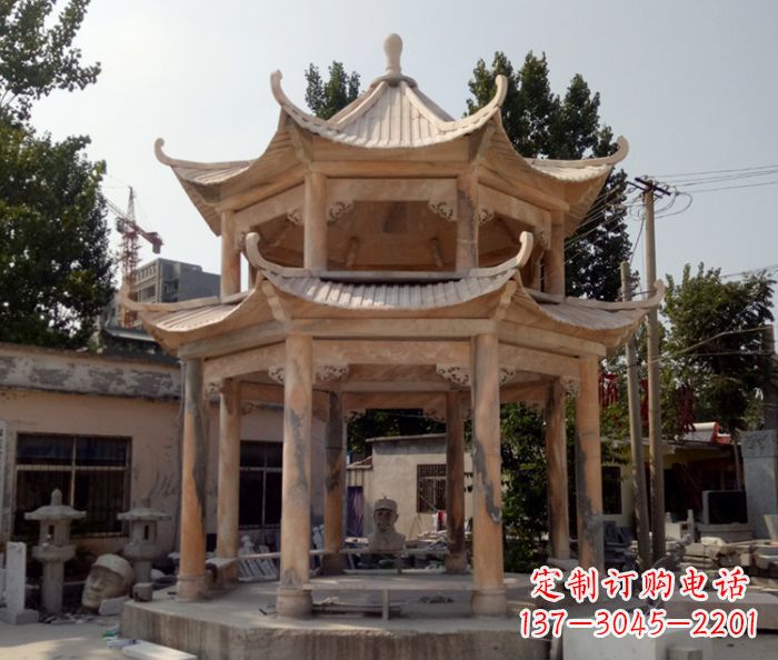 益阳精美古典双层石凉亭雕塑