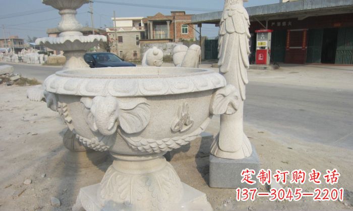 益阳公园景观象头石雕水缸