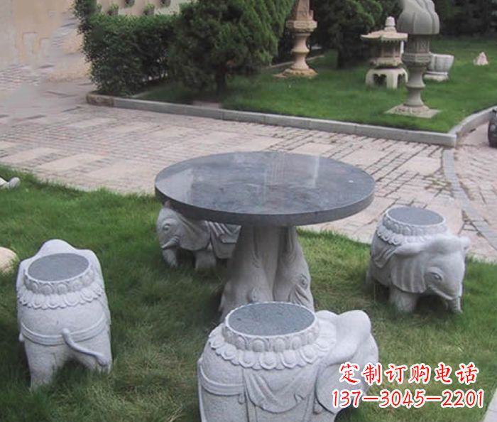 益阳公园景观小象石桌凳石雕