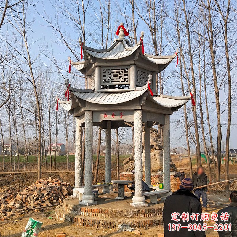 益阳和谐统一的双层石雕凉亭