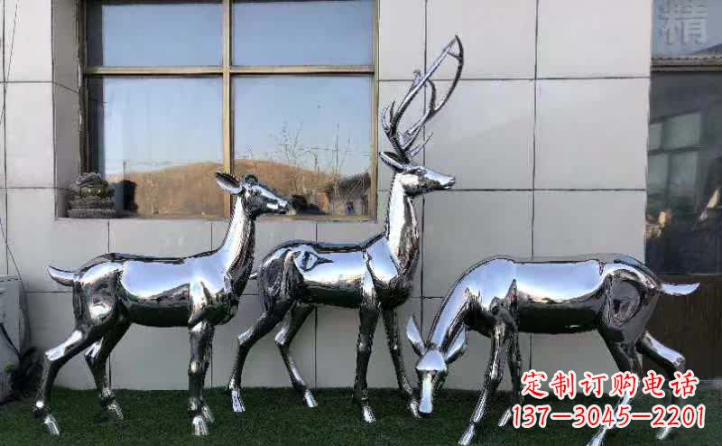 益阳华丽风格镜面不锈钢动物鹿雕塑