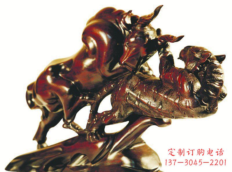 益阳公园老虎和牛动物景观铜雕
