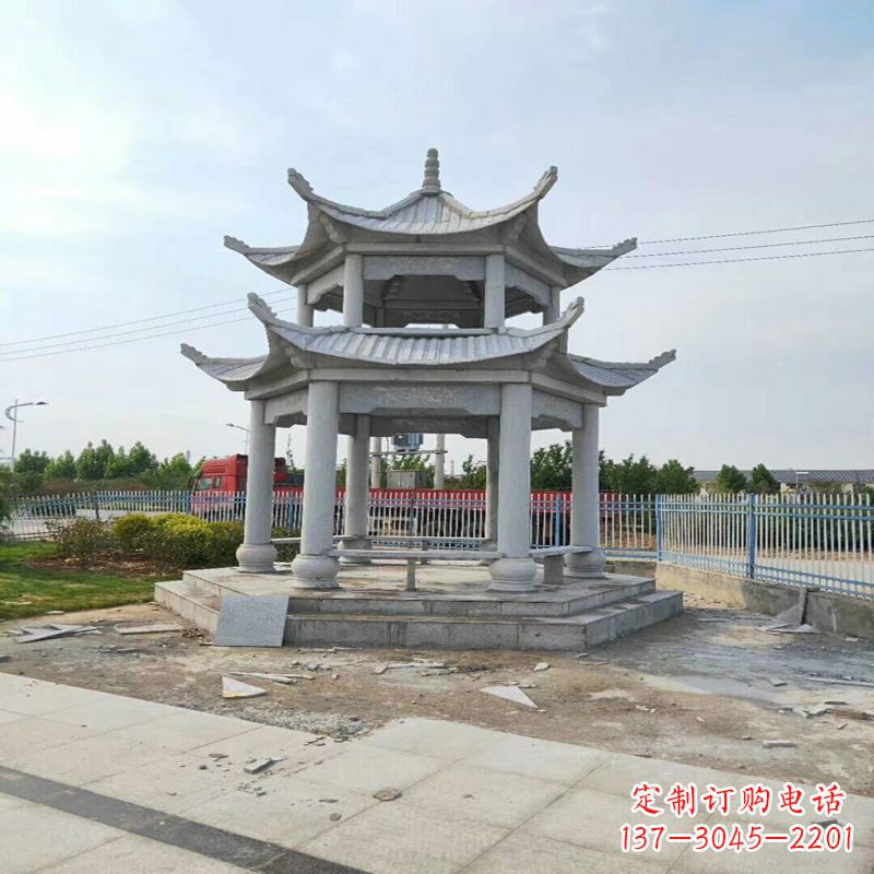 益阳中领雕塑-精美双层凉亭石雕