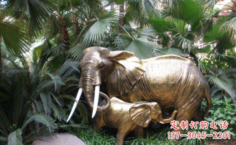 益阳公园母子大象动物铜雕