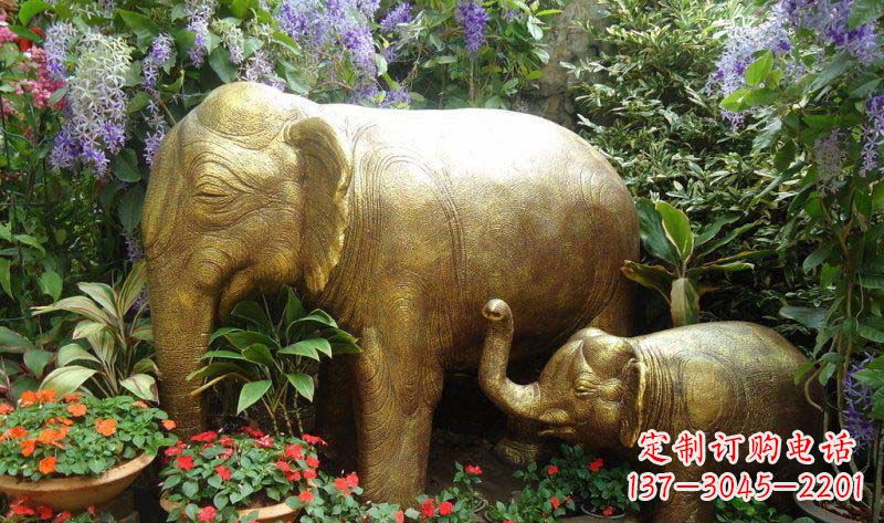 益阳公园母子象动物铜雕 (2)