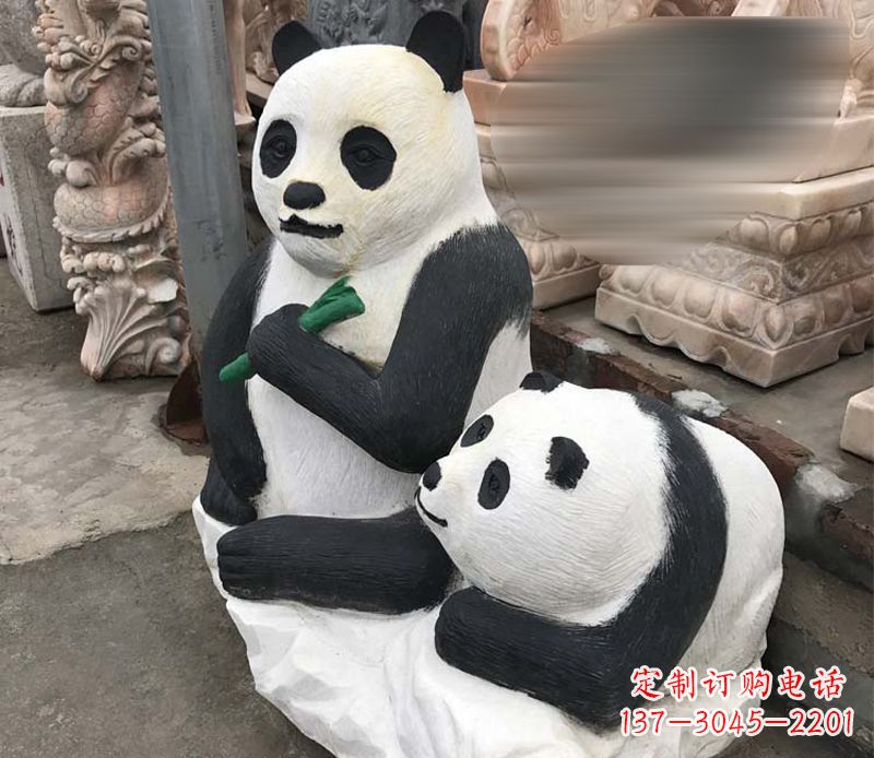 益阳领雕塑——公园母子熊猫石雕