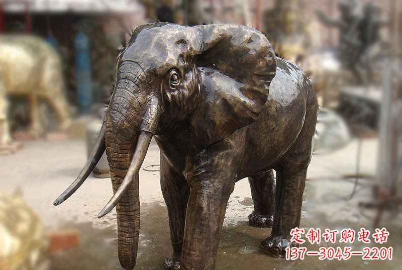 益阳公园铜雕象牙大象动物雕塑
