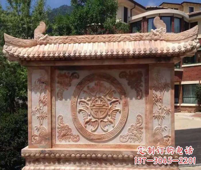 益阳中领雕塑-公园晚霞红蝙蝠竹子石影壁雕塑
