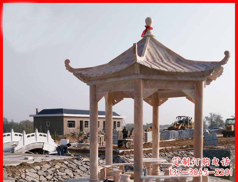 益阳红六角石凉亭雕塑