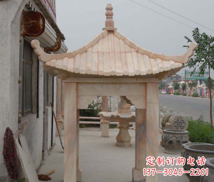 益阳精美红六角石凉亭雕塑