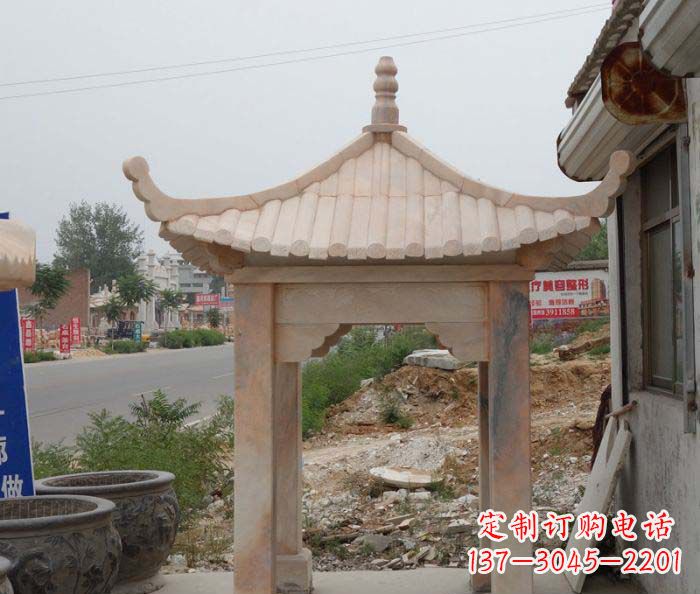 益阳晚霞红四角凉亭雕塑