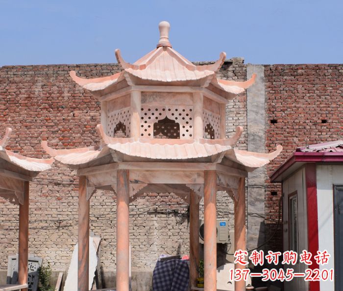益阳中领雕塑精致双层石头凉亭雕塑