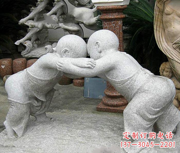 益阳可爱小孩摔跤石雕