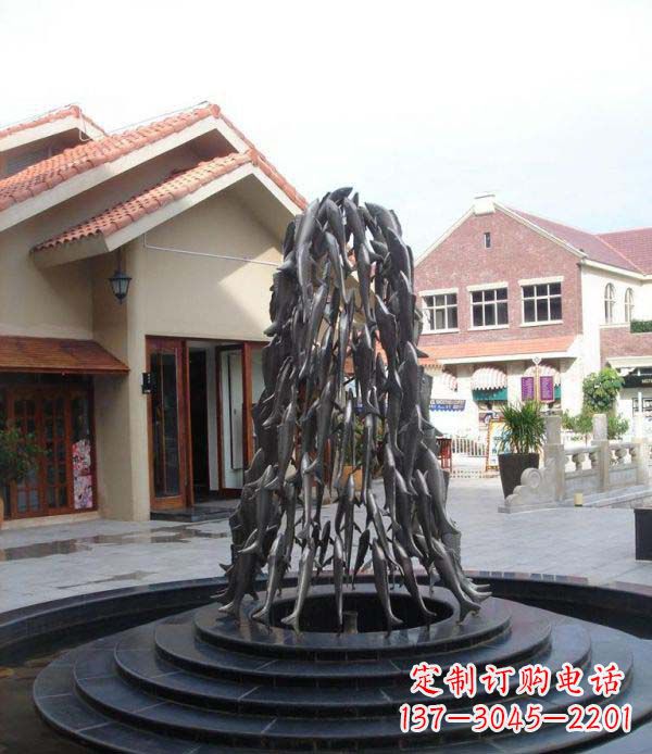 益阳欢乐鱼群,喷泉铜雕