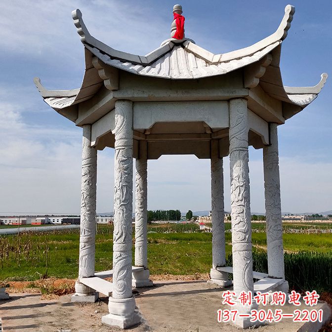 益阳中领雕塑定制公园园林汉白玉六角凉亭雕塑