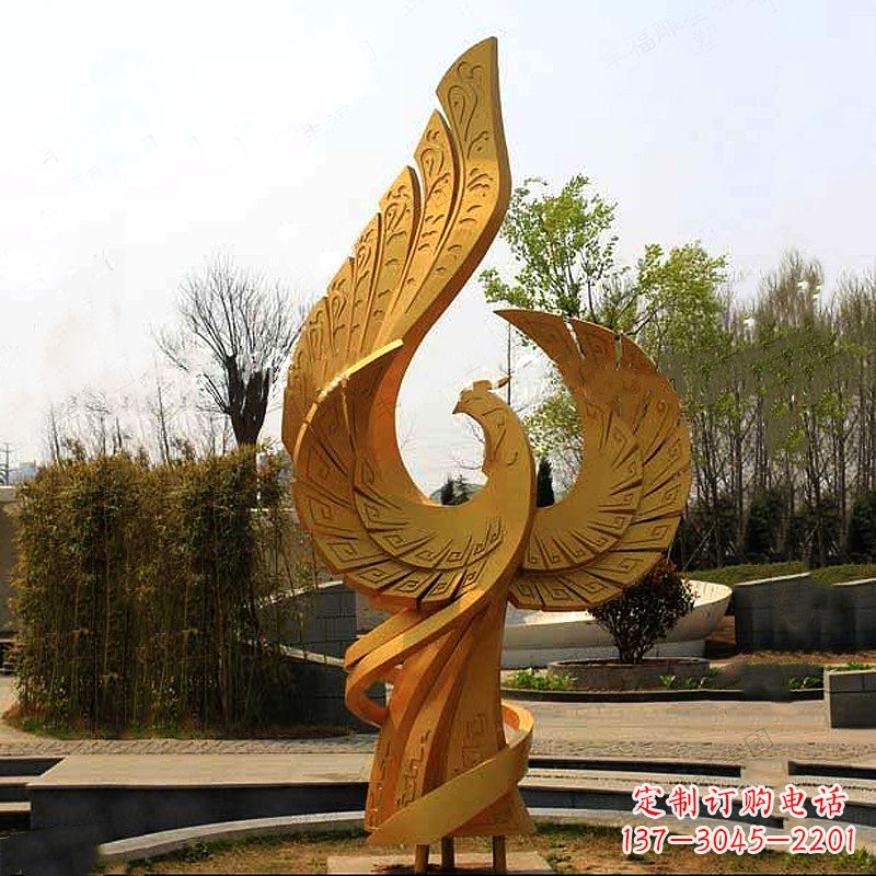 益阳黄色不锈钢传神凤凰雕塑
