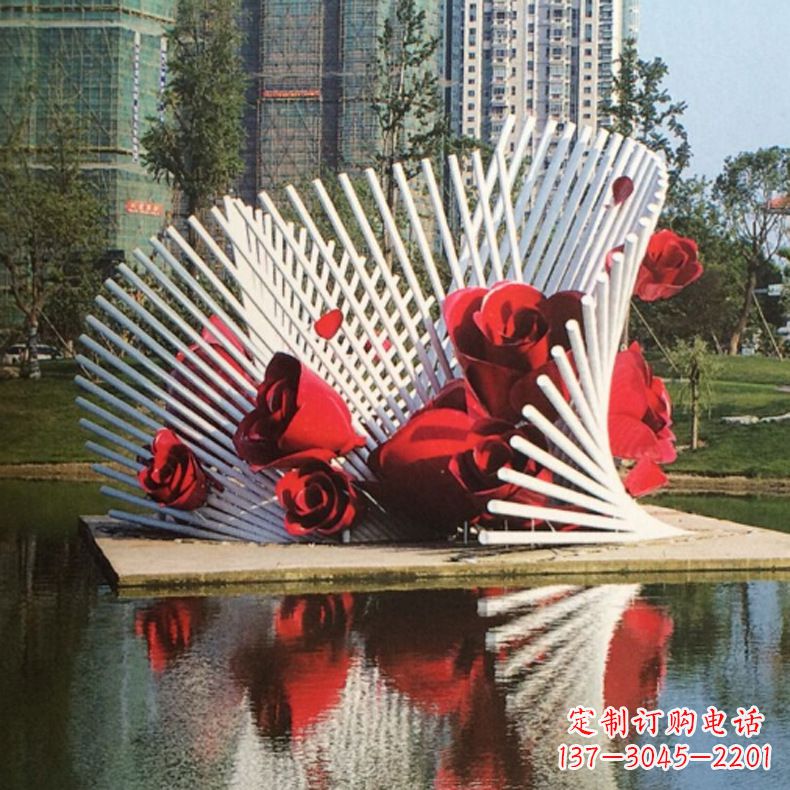 益阳公园园林玫瑰花不锈钢水景景观雕塑