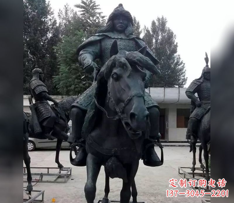 益阳英姿飒爽古代将军骑马铜雕
