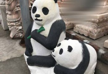 益阳领雕塑——公园母子熊猫石雕