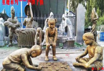 益阳铜质童趣儿童下棋雕塑