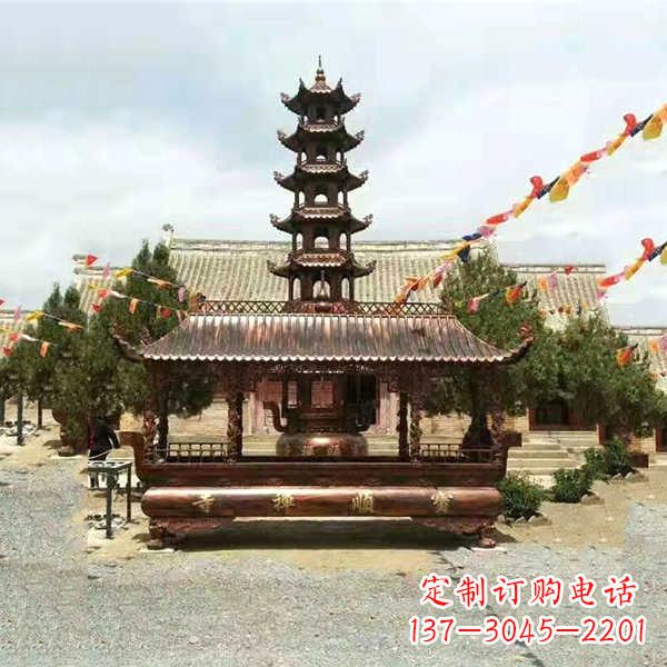 益阳古代铜香炉方形雕龙平底双耳