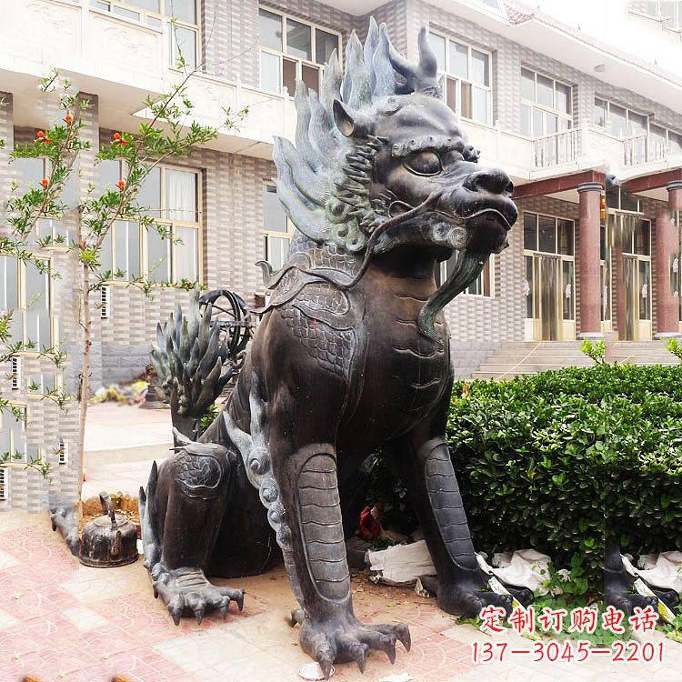 益阳古铜色镇宅铜麒麟雕塑,精美绝伦!