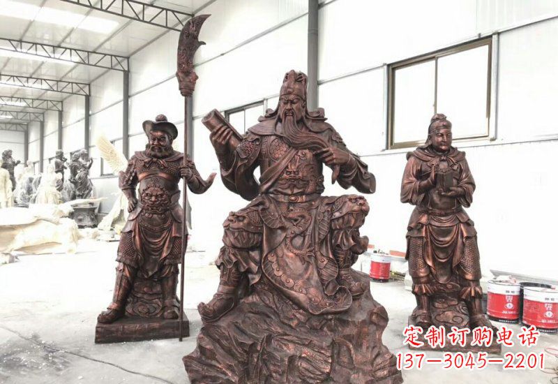 益阳关公关平周仓铜雕