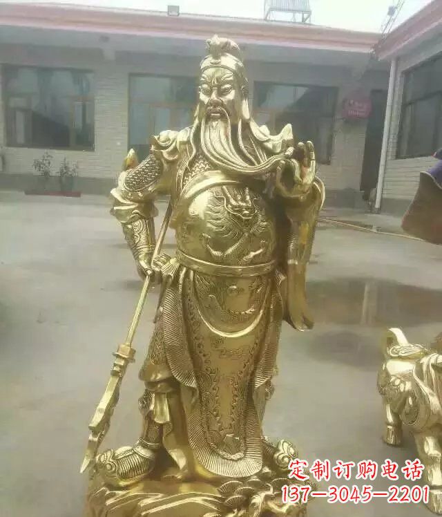 益阳中领雕塑定制关公提刀武财神铜雕