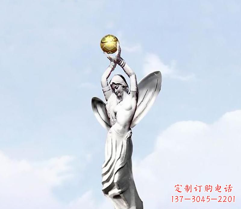 益阳精美的不锈钢女人双手捧球雕塑