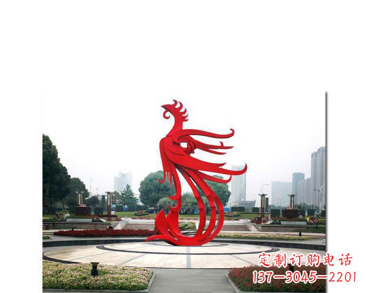 益阳古韵雕塑:不锈钢飞翔凤凰雕塑