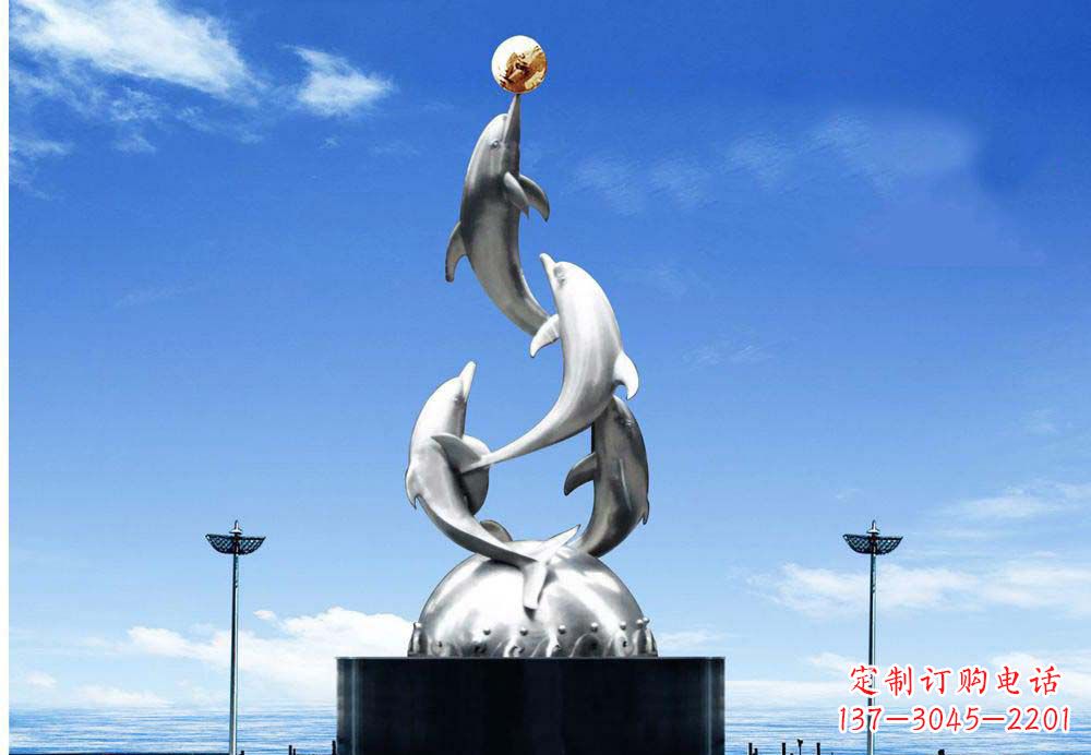 益阳中领雕塑海豚顶球雕塑