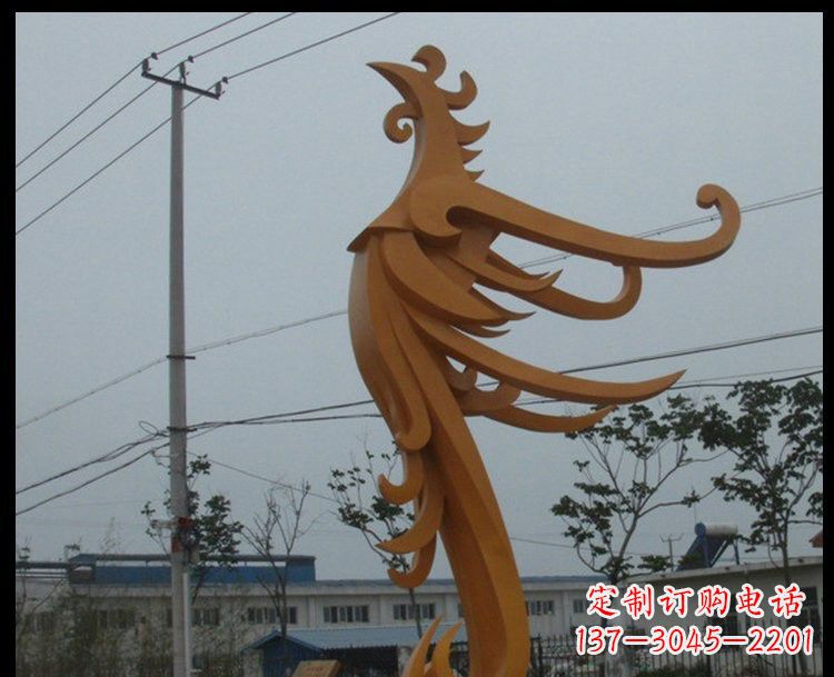 益阳新中式风格不锈钢金色凤凰雕塑