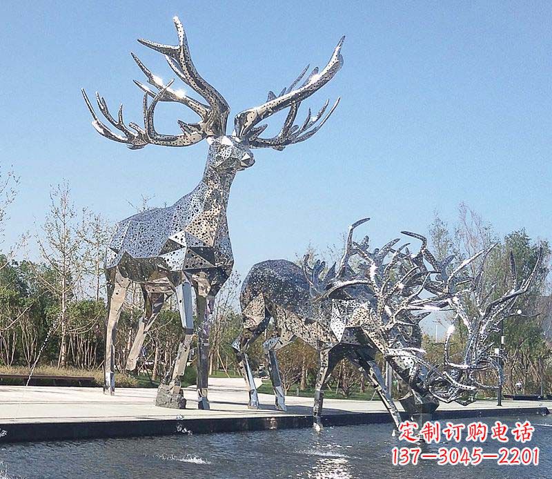 益阳优雅而古典的不锈钢梅花鹿摆件雕塑