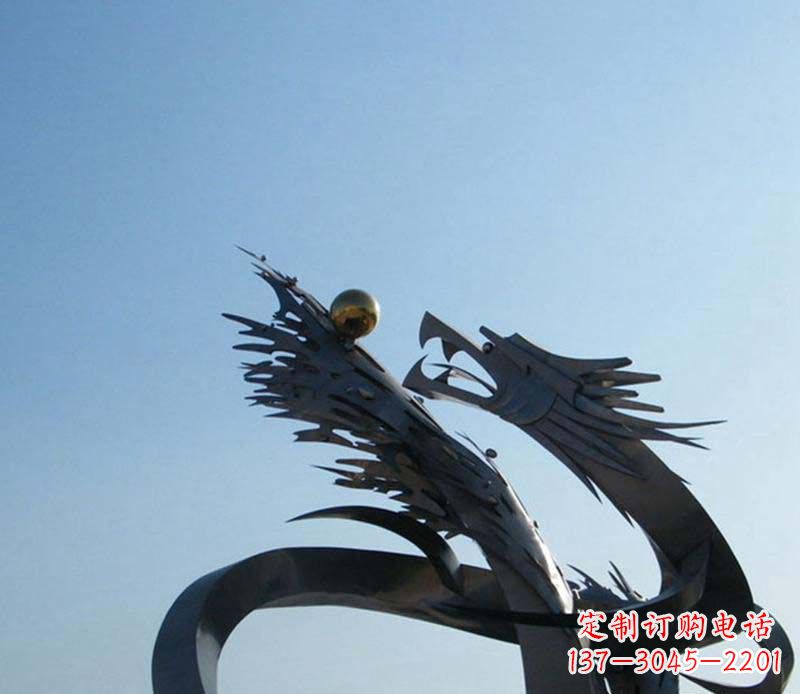 益阳中领雕塑-不锈钢龙吞球抽象雕塑