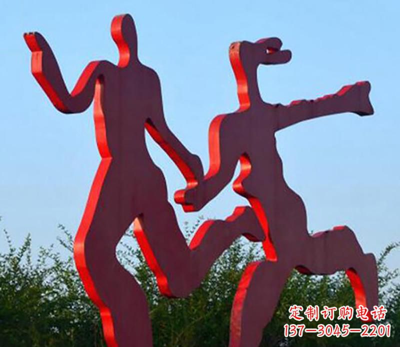 益阳中领雕塑-多彩情侣跑步雕塑