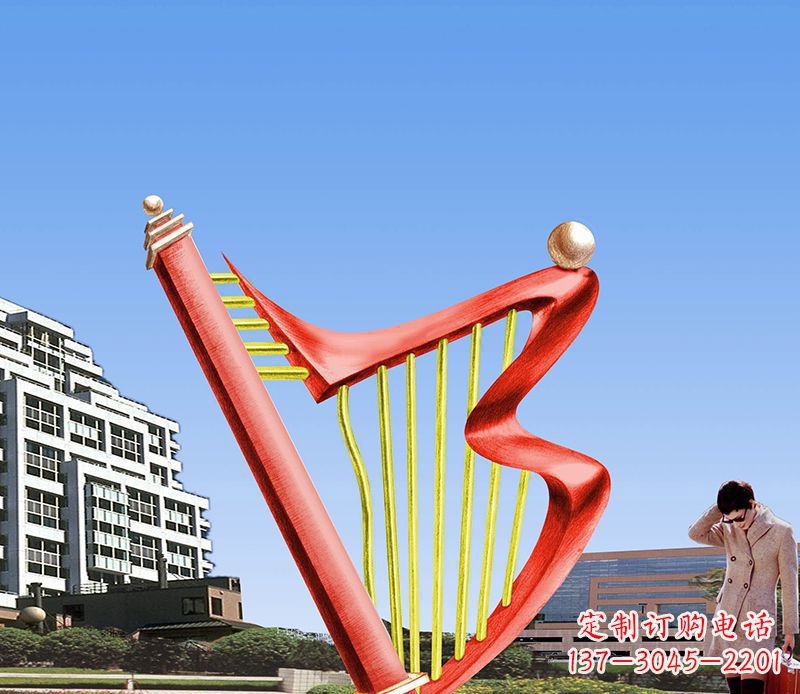 益阳广场不锈钢竖琴景观雕塑