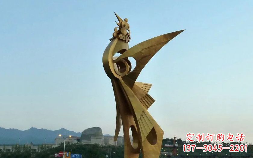 益阳中领雕塑出品古典典雅不锈钢凤凰雕塑