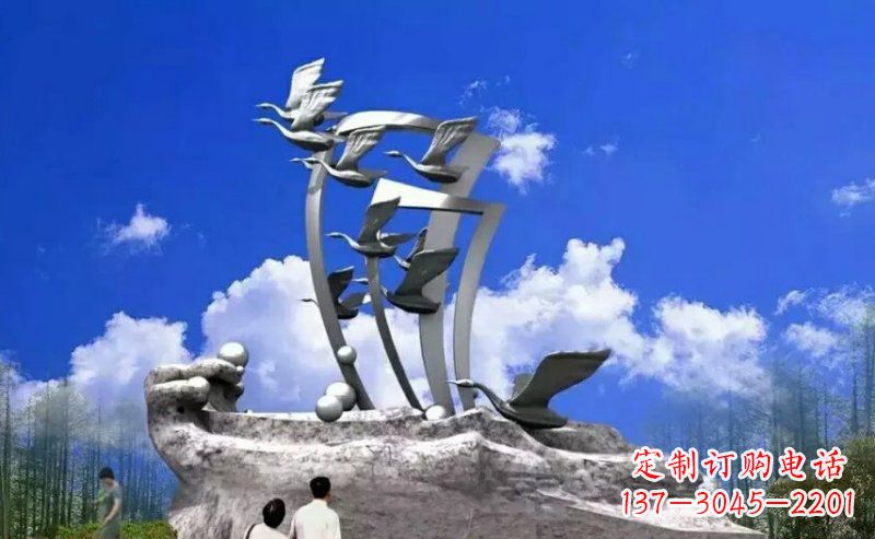 益阳中领雕塑:大雁不锈钢雕塑,质感优雅