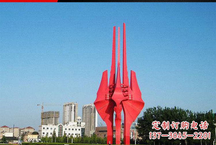 益阳中领雕塑红色不锈钢树叶雕塑