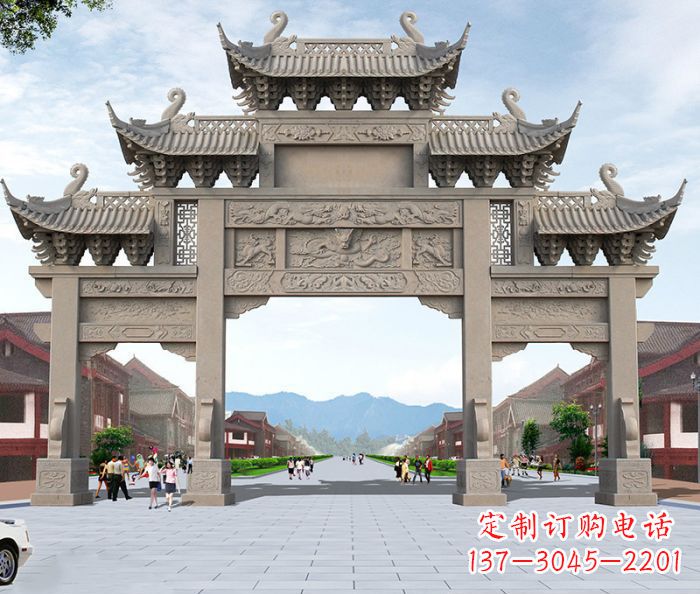 益阳广场景观大理石牌楼石雕 (2)