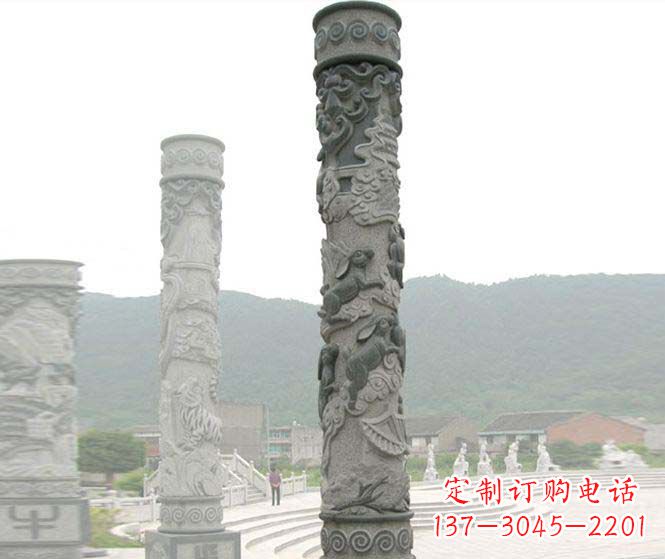 益阳广场景观仿古12生肖石柱 (2)
