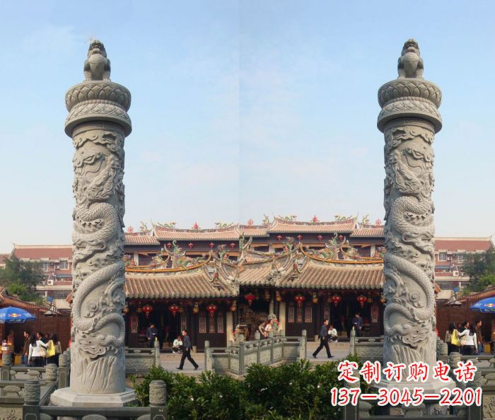 益阳广场景观汉白玉龙柱石雕 (2)