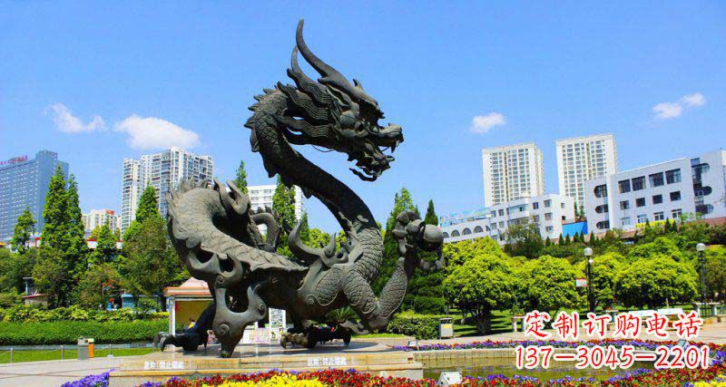 益阳精美巨型广场龙戏珠景观铜雕